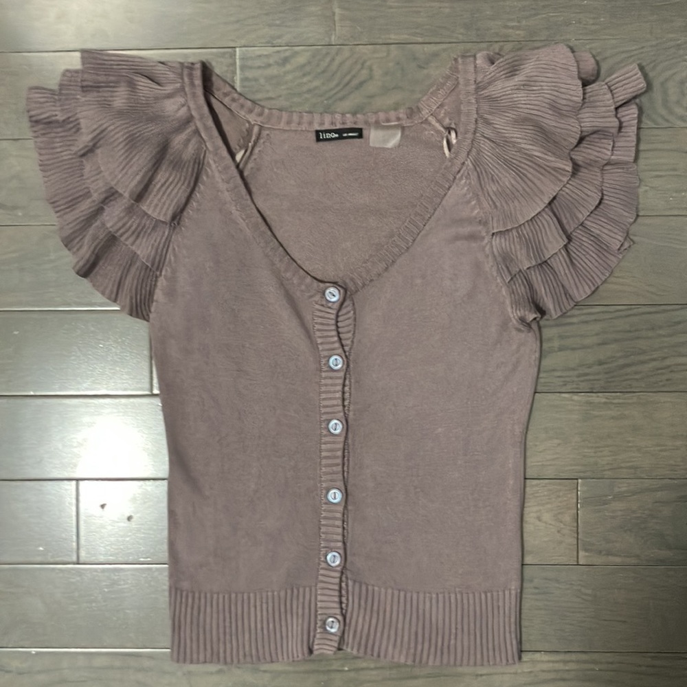linQ Los Angeles Ruffle Sleeve Cardigan Sweater Size XS